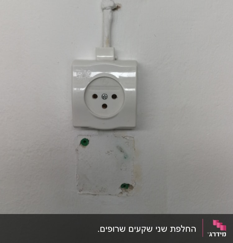 שקע חשמל לבן מותקן על קיר